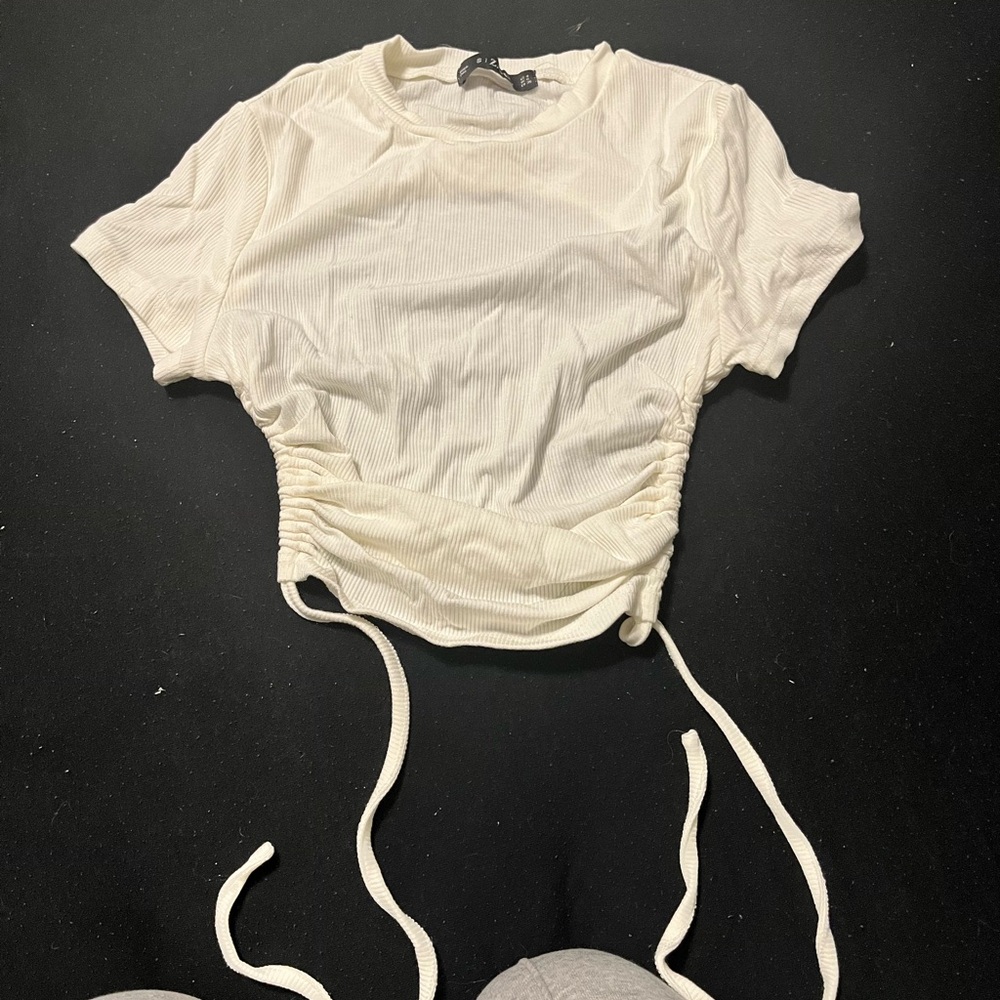 Zaful Cream Ruched Crop Top